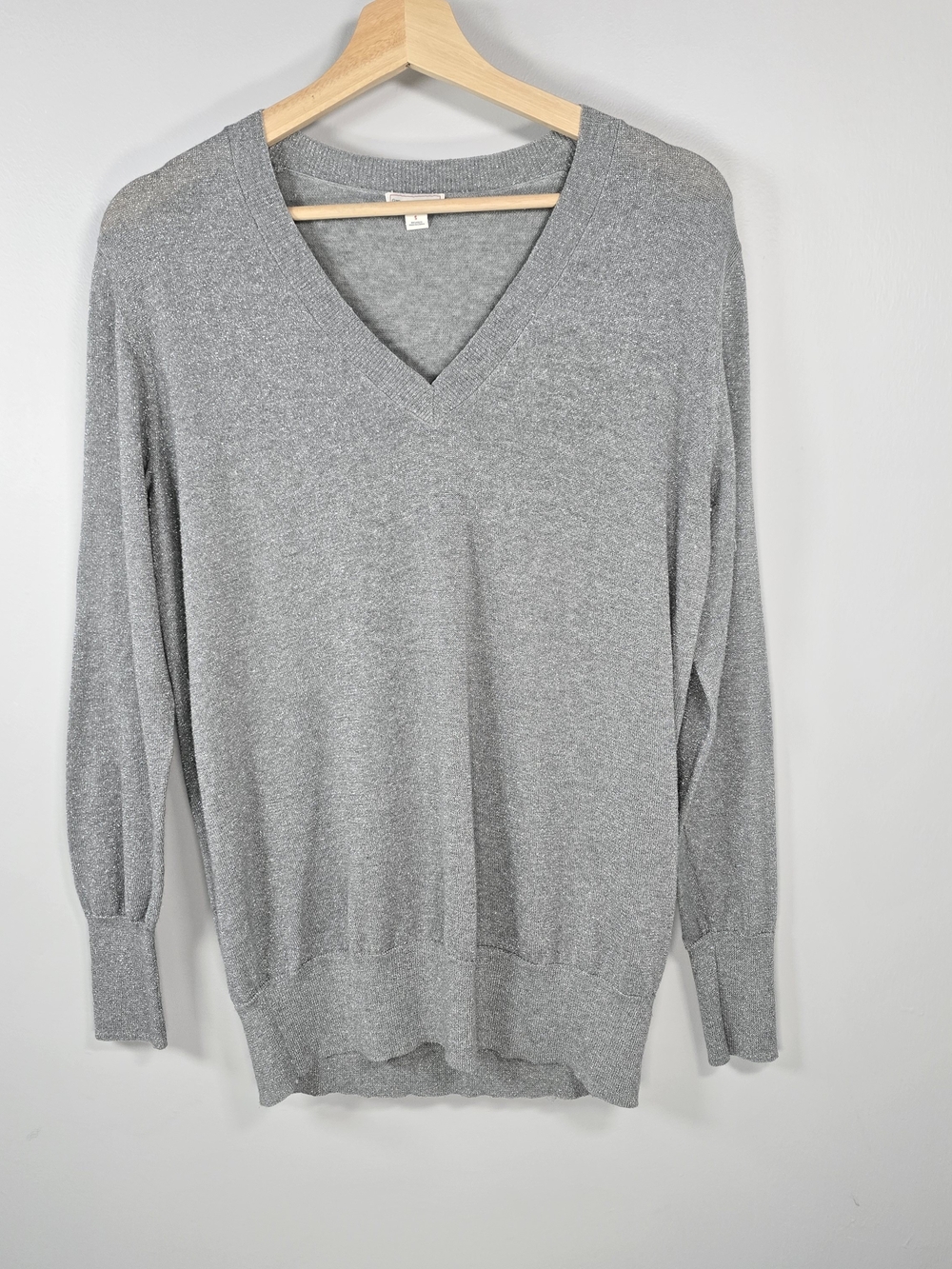 GAP Silver V-Neck Lightweight Sweater Shimmery